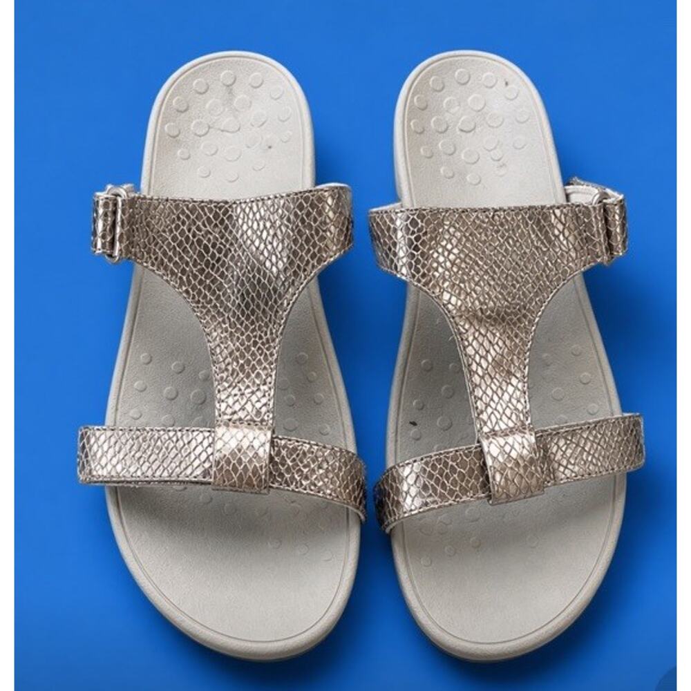 Vionic Pacific Ellie Metallic Snake Strap Silver Comfort Sandals Womens Size 12 - Picture 3 of 7